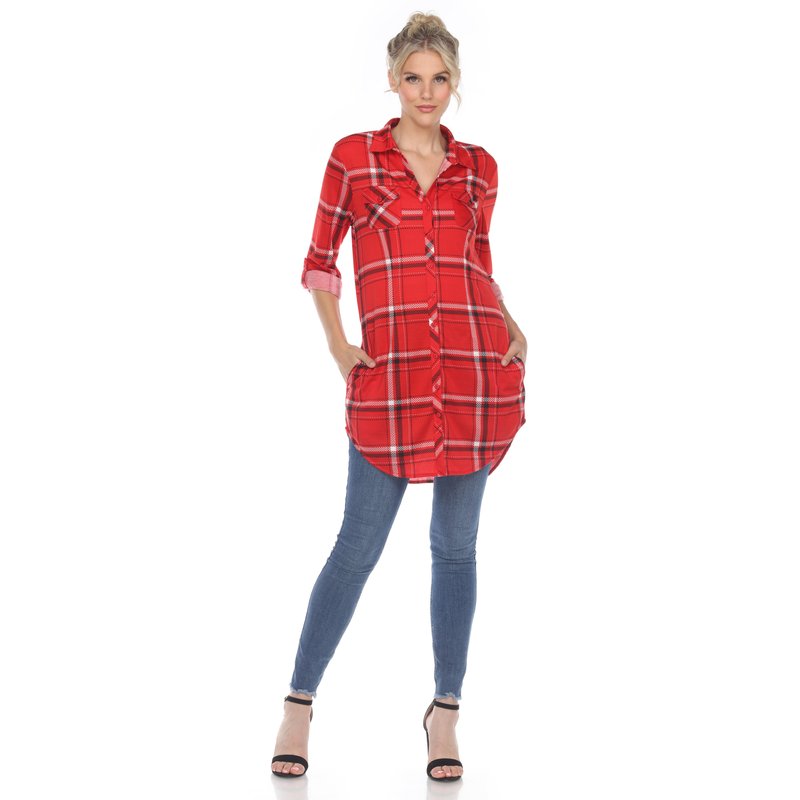 White Mark Plaid Tunic Shirt In Red