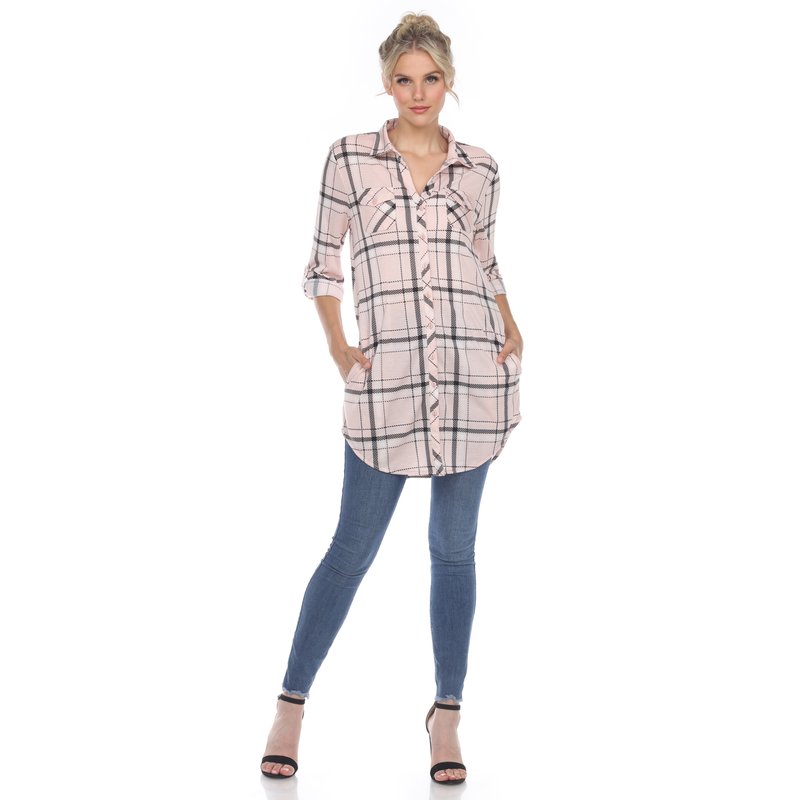 Shop White Mark Plaid Tunic Shirt In Pink