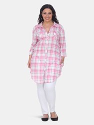 Plus Piper Stretchy Plaid Tunic - Pink/White