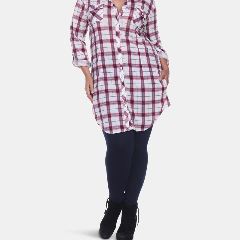 White Mark Plus Piper Stretchy Plaid Tunic In Red