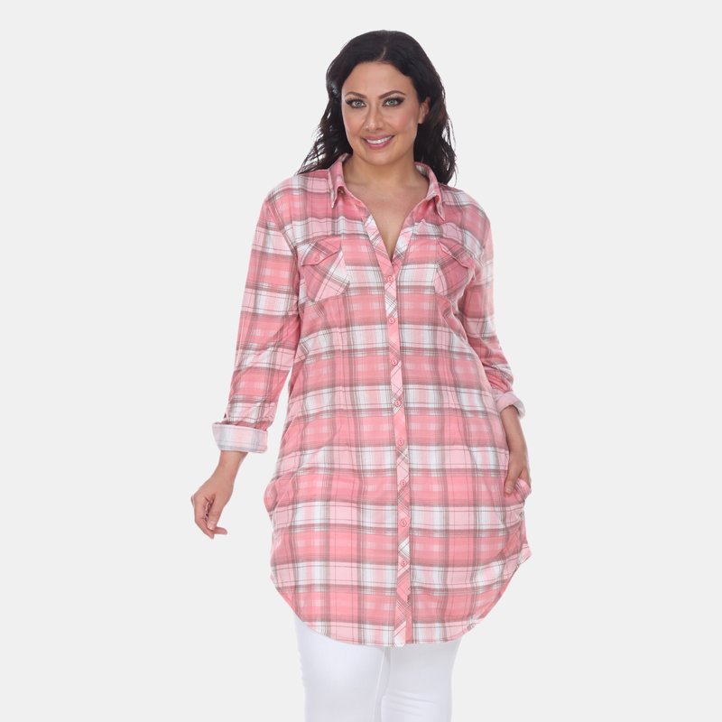 White Mark Plus Piper Stretchy Plaid Tunic In Pink/beige