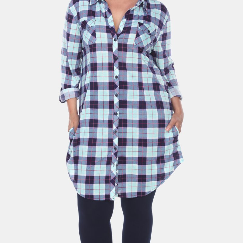 White Mark Plus Piper Stretchy Plaid Tunic In Mint/grey