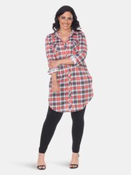 Plus Piper Stretchy Plaid Tunic - Grey/Coral
