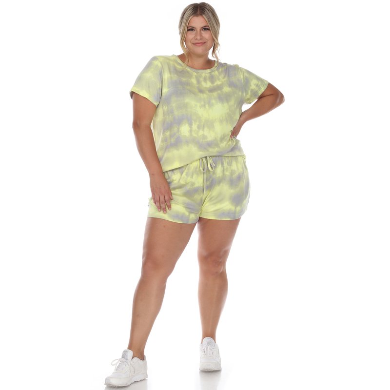 Shop White Mark Plus Size 2 Piece Top & Shorts Lounge Set In Yellow