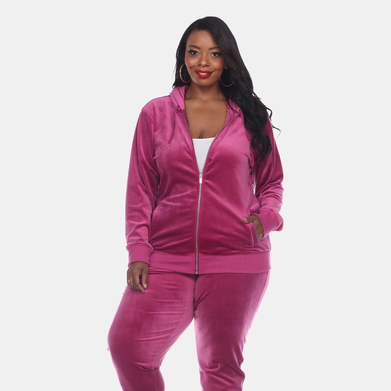White Mark Plus Size 2 Piece Velour Tracksuit Set In Pink