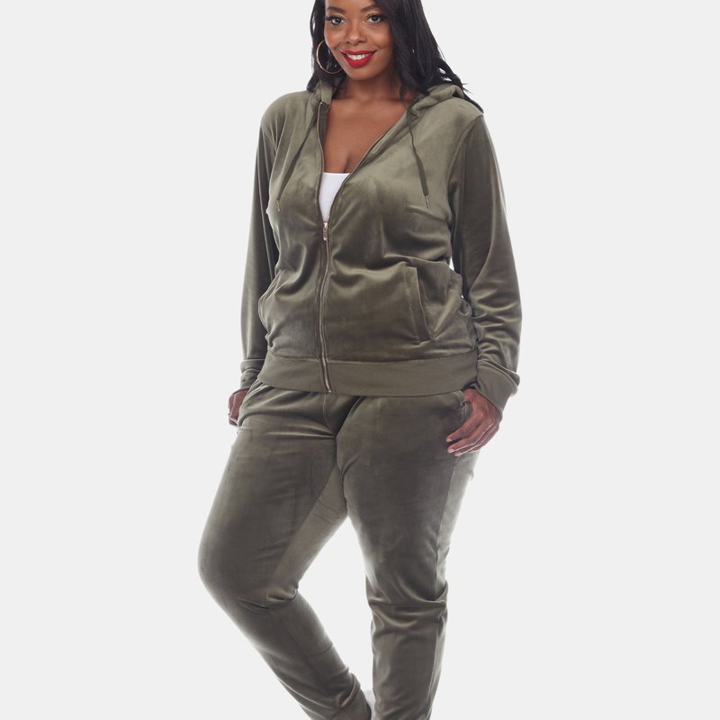 Shop White Mark Plus Size 2 Piece Velour Tracksuit Set In Green