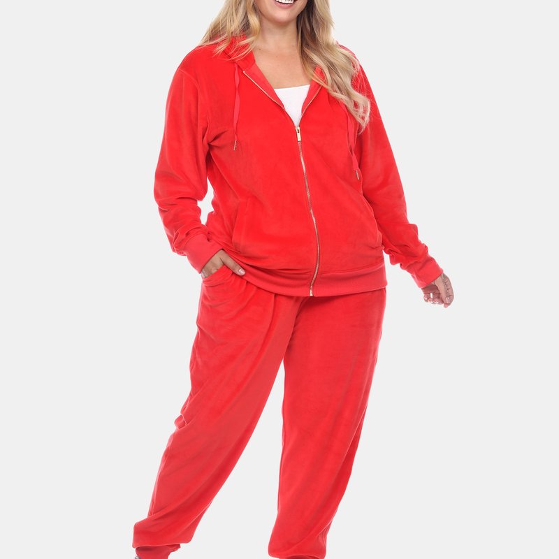 Shop White Mark Plus Size 2 Piece Velour Tracksuit Set In Red