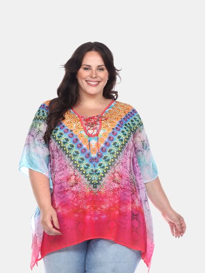 White Mark Plus Size Animal Print Caftan with Tie-up Neckline product