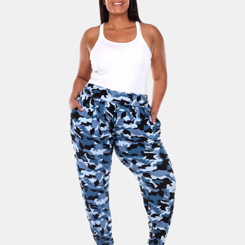 White Mark Plus Size Camo Harem Pants In Blue Army