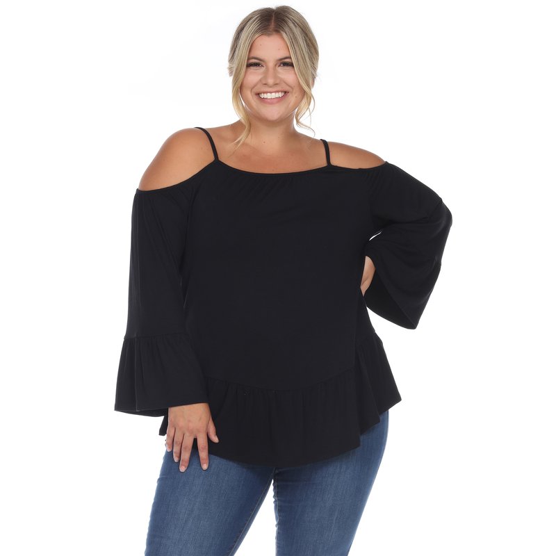 WHITE MARK PLUS SIZE COLD SHOULDER RUFFLE SLEEVE TOP