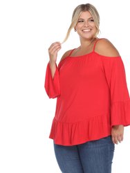 Plus Size Cold Shoulder Ruffle Sleeve Top