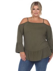 Plus Size Cold Shoulder Ruffle Sleeve Top - Olive