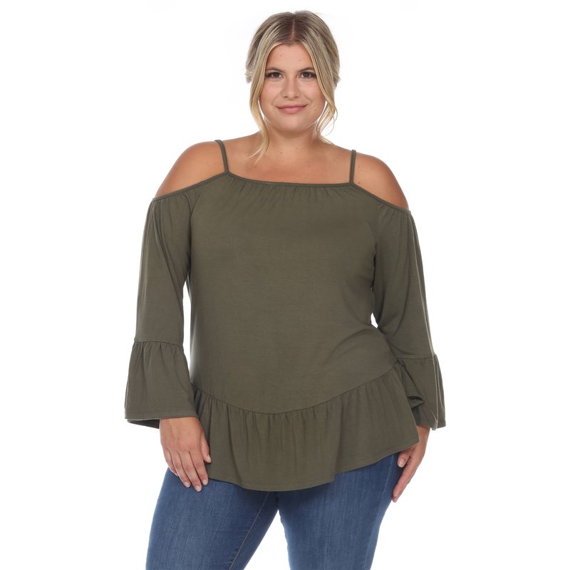 Shop White Mark Plus Size Cold Shoulder Ruffle Sleeve Top In Green