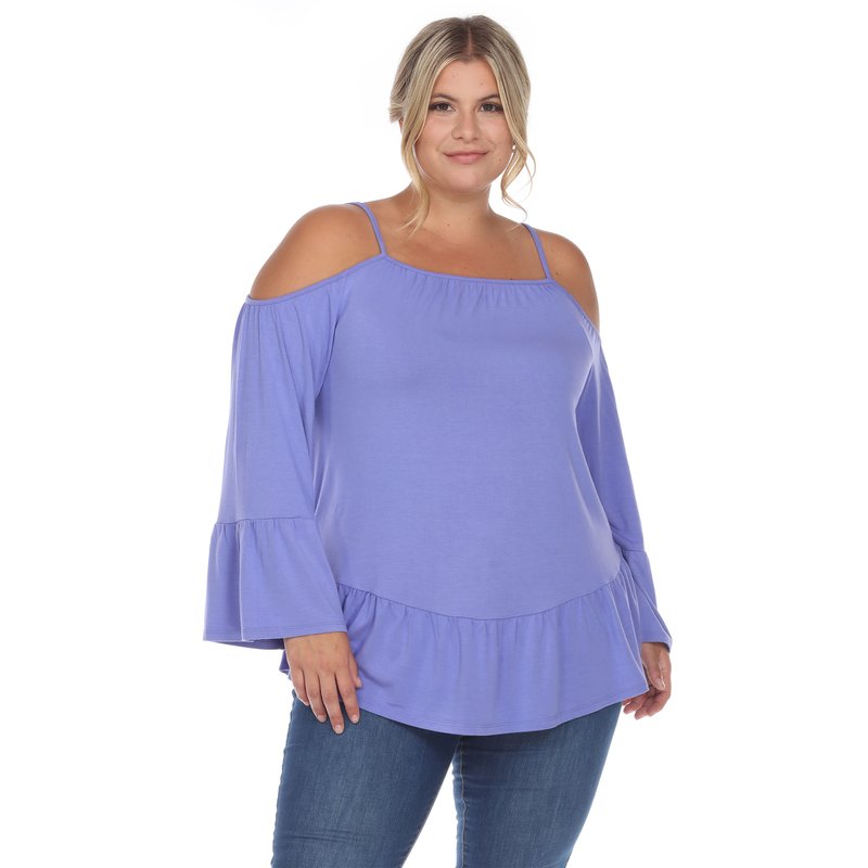 White Mark Plus Size Cold Shoulder Ruffle Sleeve Top In Purple
