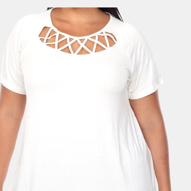 Shop White Mark Plus Size Crisscross Cutout Short Sleeve Top In White