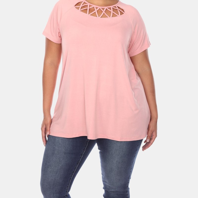 White Mark Plus Size Crisscross Cutout Short Sleeve Top In Pink