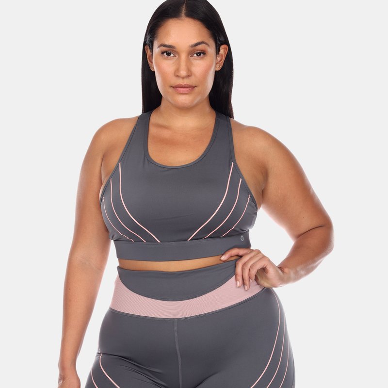 White Mark Plus Size Cut Out Back Mesh Sports Bra In Charcoal