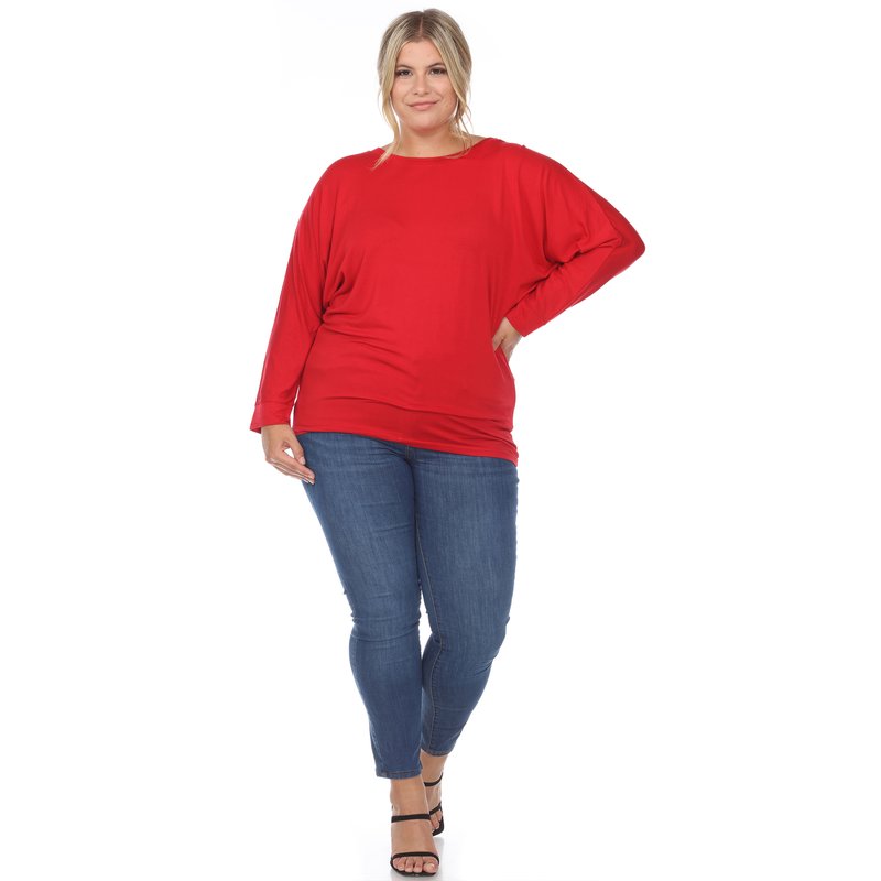 White Mark Plus Size Dolman Sleeve Top In Red
