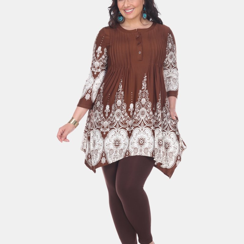White Mark Plus Size Dulce Tunic Top In Brown