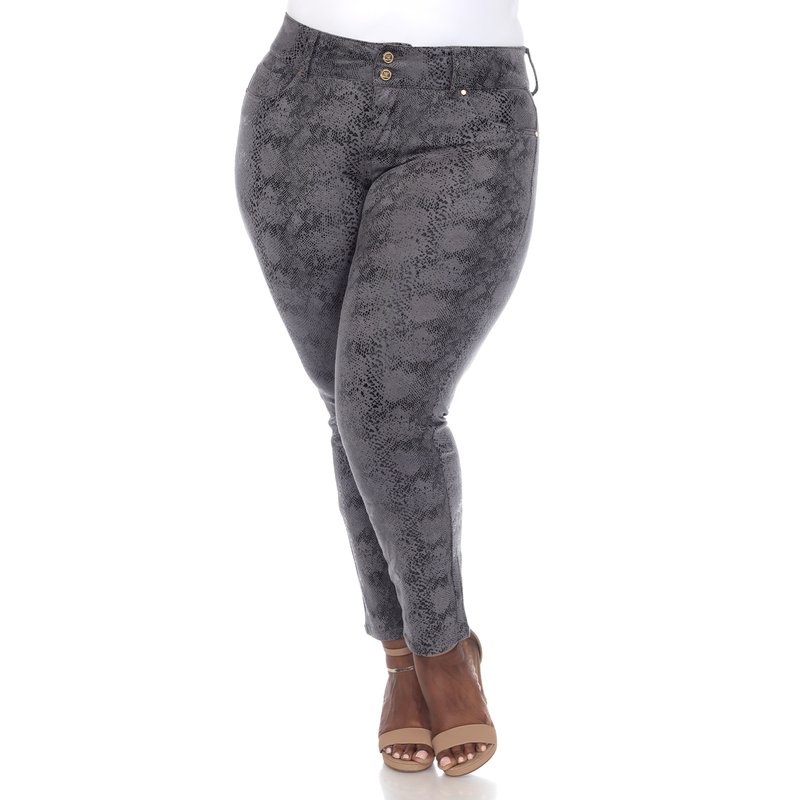 White Mark Plus Size Faux Suede Snake Print Pants In Grey