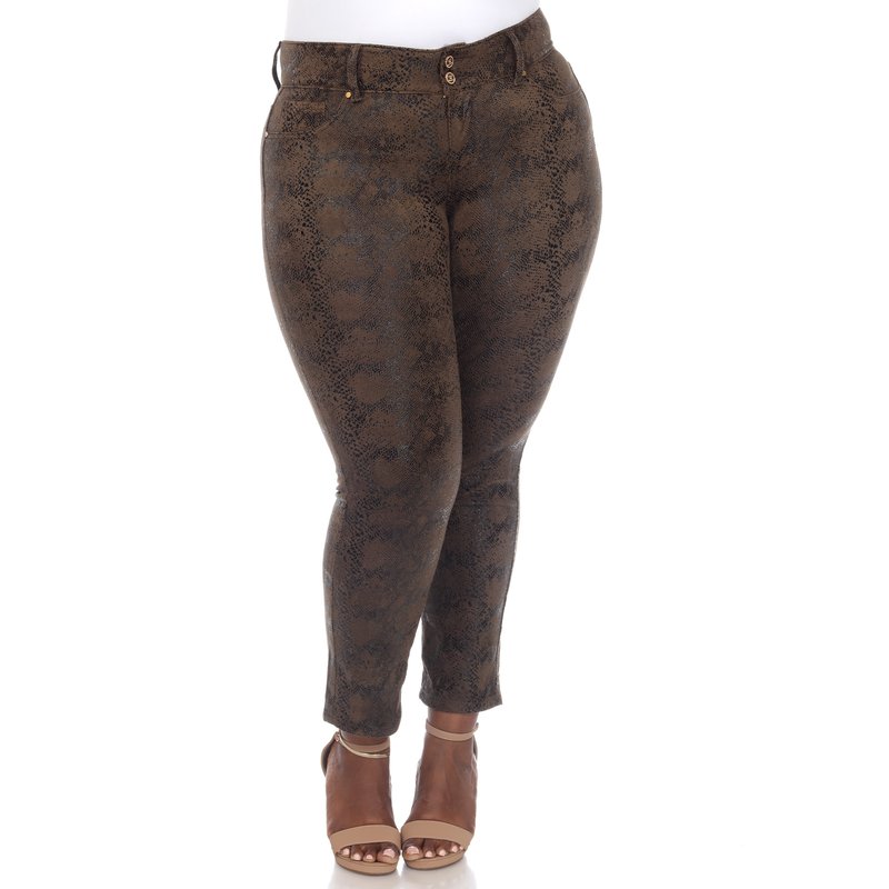 White Mark Plus Size Faux Suede Snake Print Pants In Brown