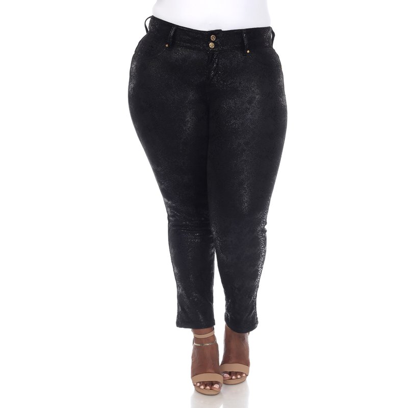 White Mark Plus Size Faux Suede Snake Print Pants In Black