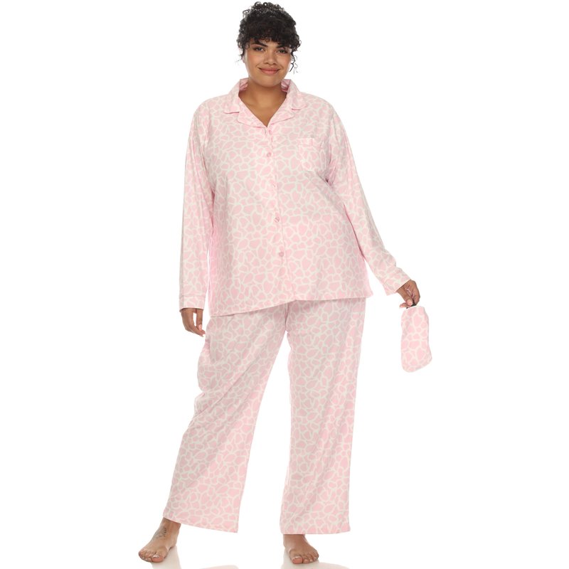 White Mark Plus Size Giraffe Print Three-piece Pajama Set In Pink