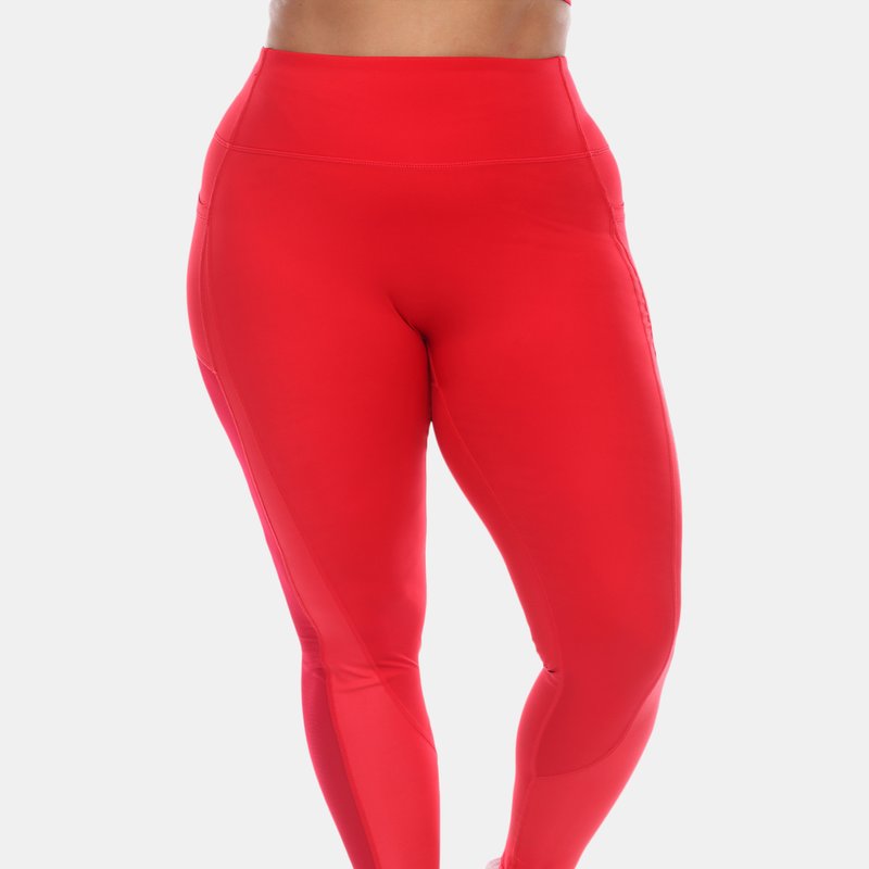 White Mark Plus Size High-waist Mesh Fitness Leggings In Red