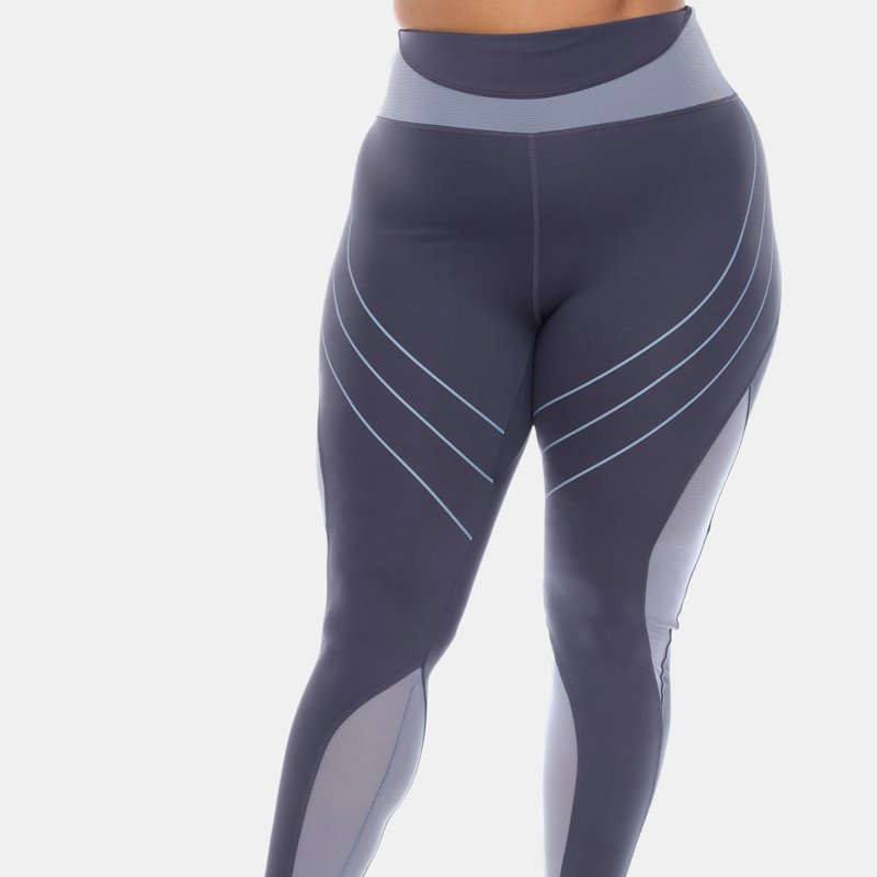 White Mark Plus Size High-waist Reflective Piping Fitness Leggings In Blue