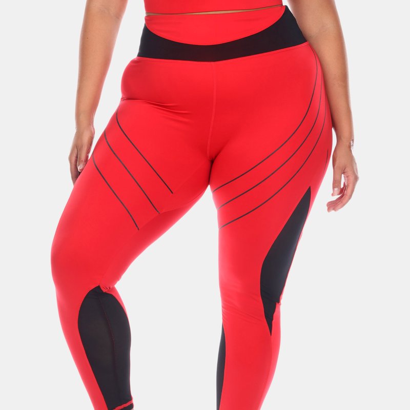 Shop White Mark Plus Size High-waist Reflective Piping Fitness Leggings In Red
