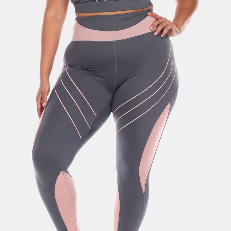 White Mark Plus Size High-waist Reflective Piping Fitness Leggings In Grey