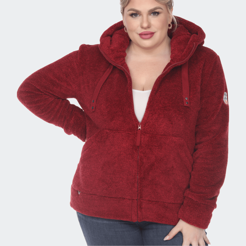 White Mark Plus Size Hooded Sherpa Jacket In Red
