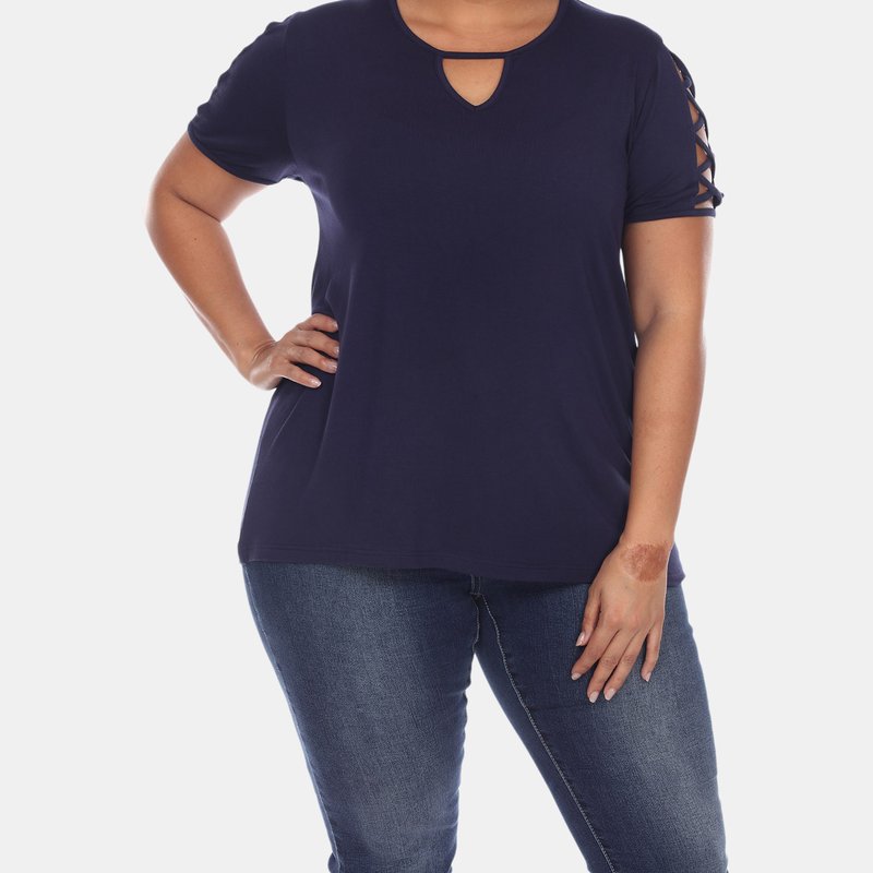 White Mark Plus Size Keyhole Neck Cutout Short Sleeve Top In Blue