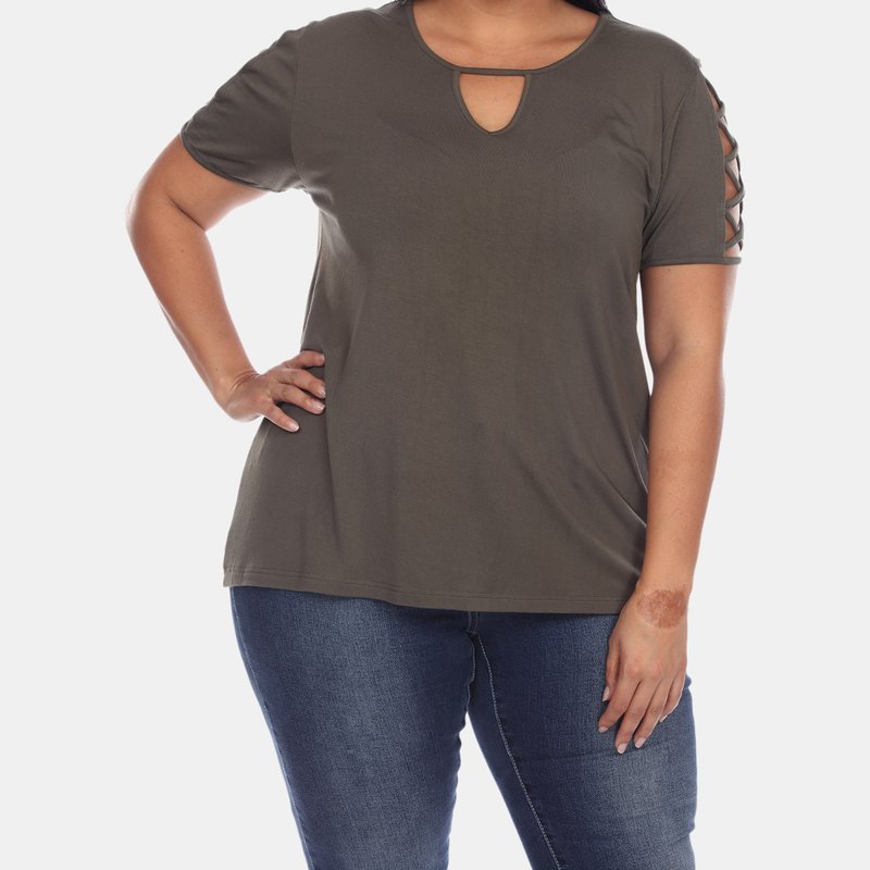 Shop White Mark Plus Size Keyhole Neck Cutout Short Sleeve Top In Green
