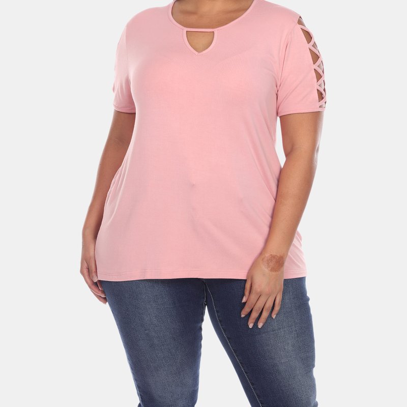 Shop White Mark Plus Size Keyhole Neck Cutout Short Sleeve Top In Pink