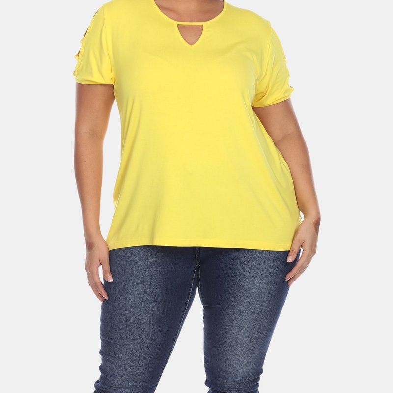Shop White Mark Plus Size Keyhole Neck Cutout Short Sleeve Top In Yellow