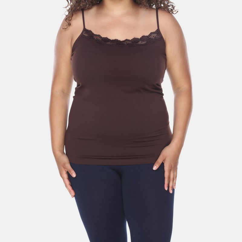 White Mark Plus Size Lace Trim Tank Top In Brown