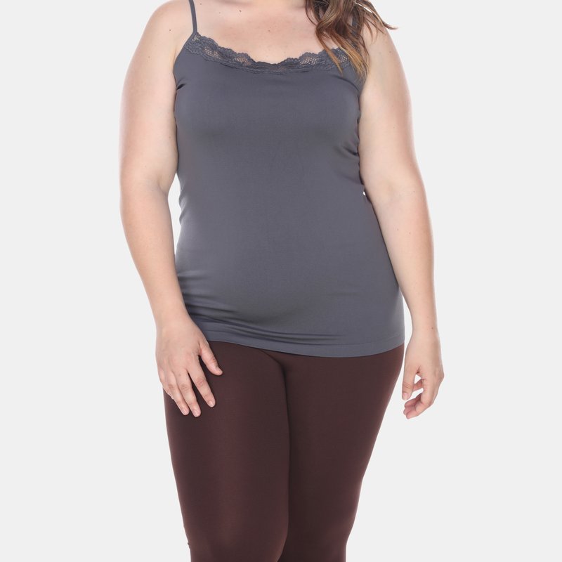 White Mark Plus Size Lace Trim Tank Top In Grey