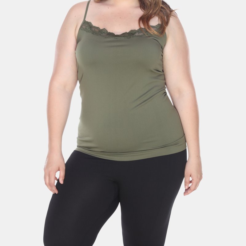 White Mark Plus Size Lace Trim Tank Top In Green