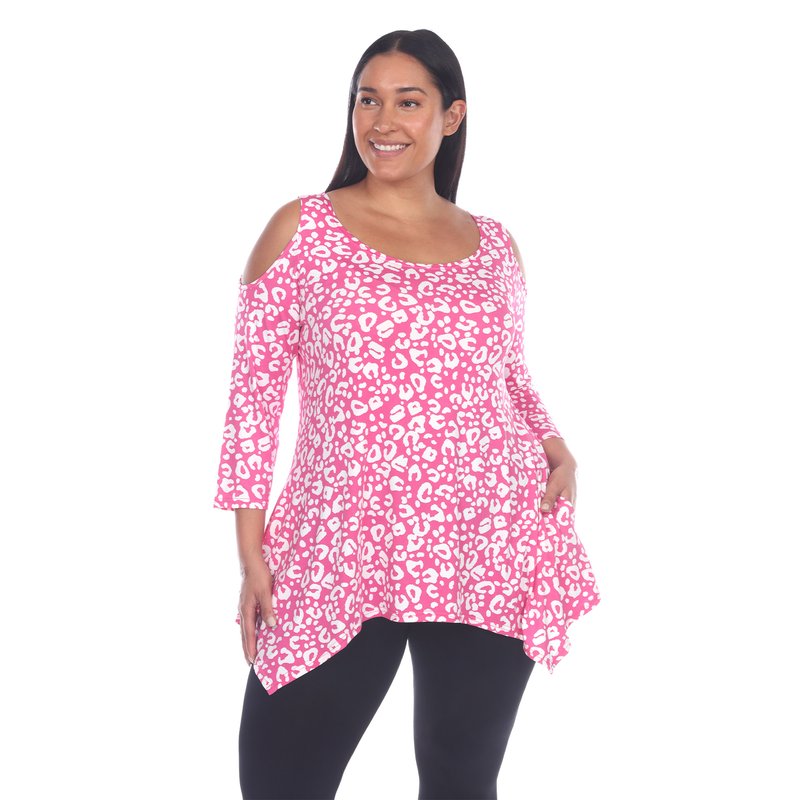 Shop White Mark Plus Size Leopard Cold Shoulder Tunic In Pink