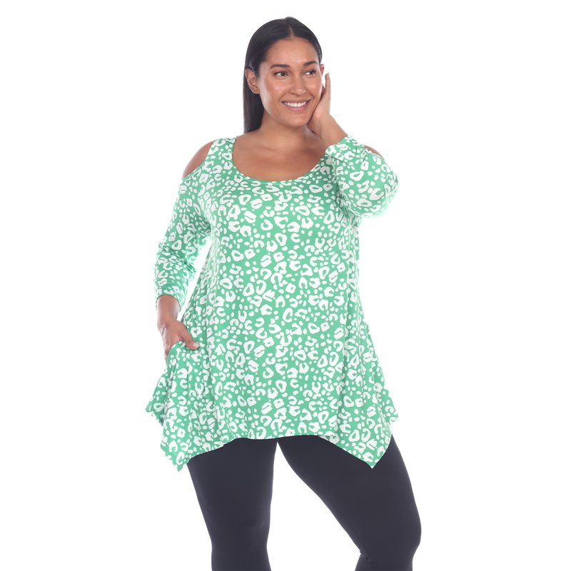 Shop White Mark Plus Size Leopard Cold Shoulder Tunic In Green