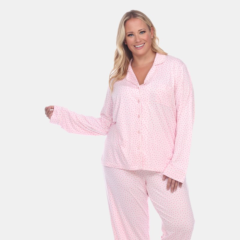 White Mark Plus Size Long Sleeve Pajama Set In Pink