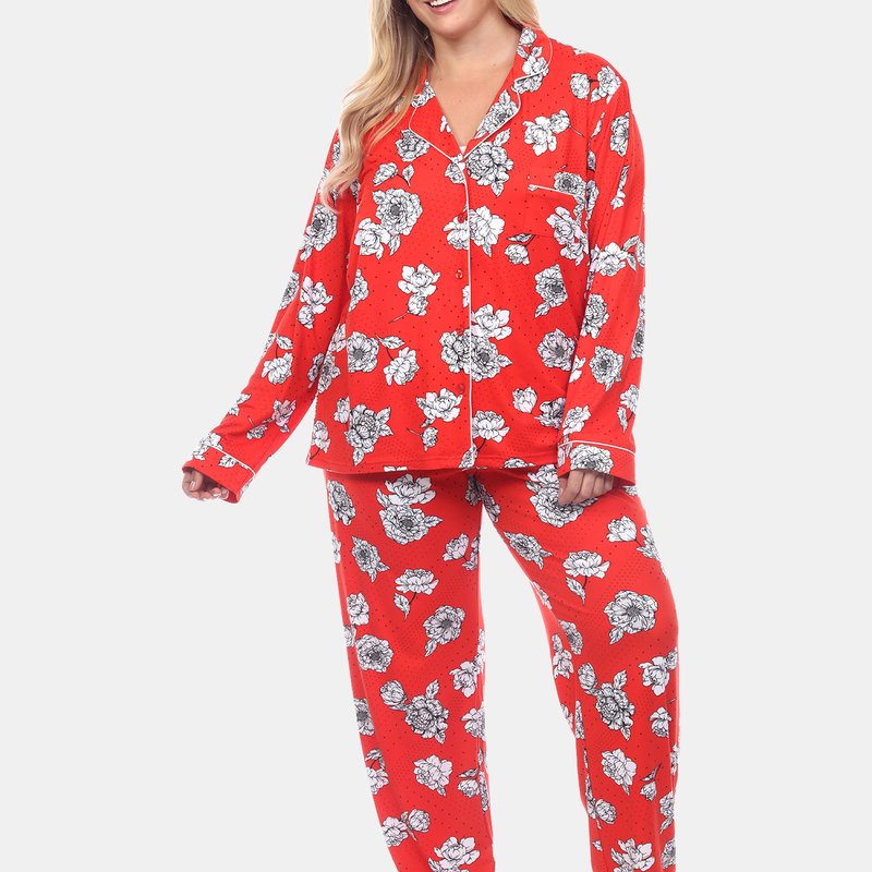 White Mark Plus Size Long Sleeve Pajama Set In Red - Floral