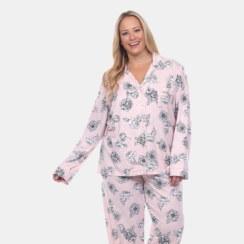 White Mark Plus Size Long Sleeve Pajama Set In Pink