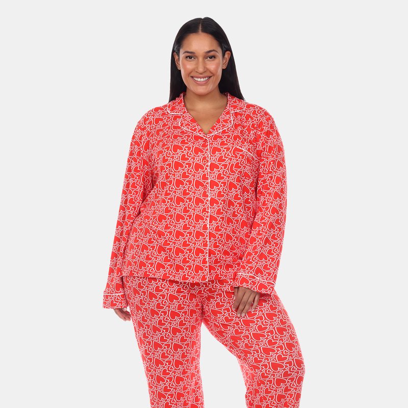 White Mark Plus Size Long Sleeve Pajama Set In Red - Heart