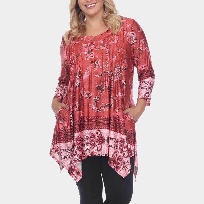 White Mark Plus Size Paisley Scoop Neck Tunic Top With Pockets In Red