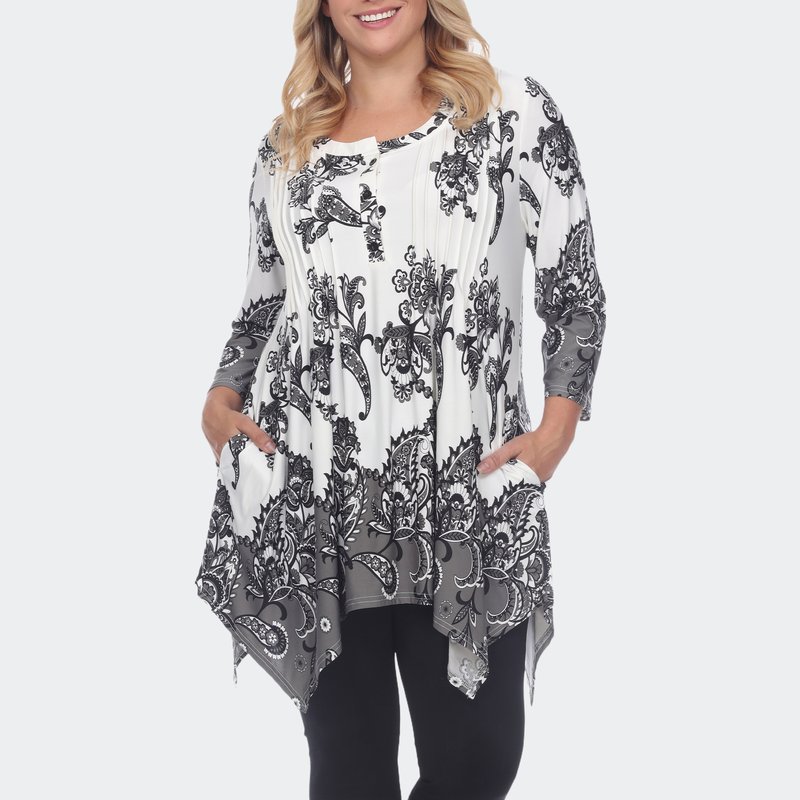 White Mark Plus Size Paisley Scoop Neck Tunic Top With Pockets In Grey