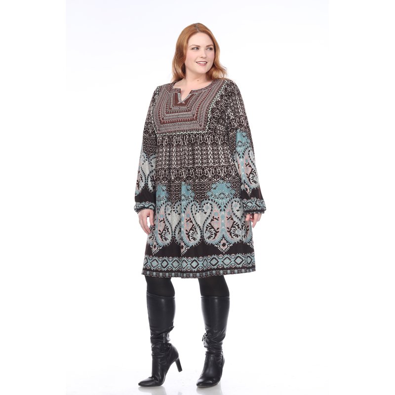 White Mark Plus Size Phebe Embroidered Sweater Dress In Brown