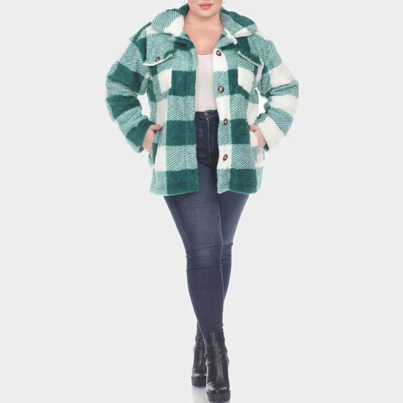 White Mark Plus Size Plaid Shacket In Green