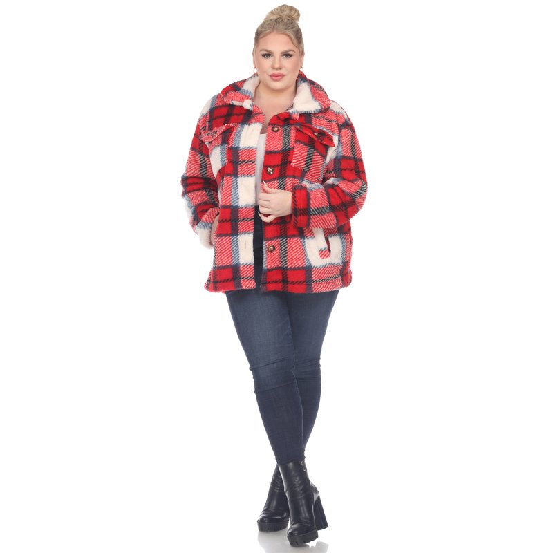Shop White Mark Plus Size Plaid Shacket In Red